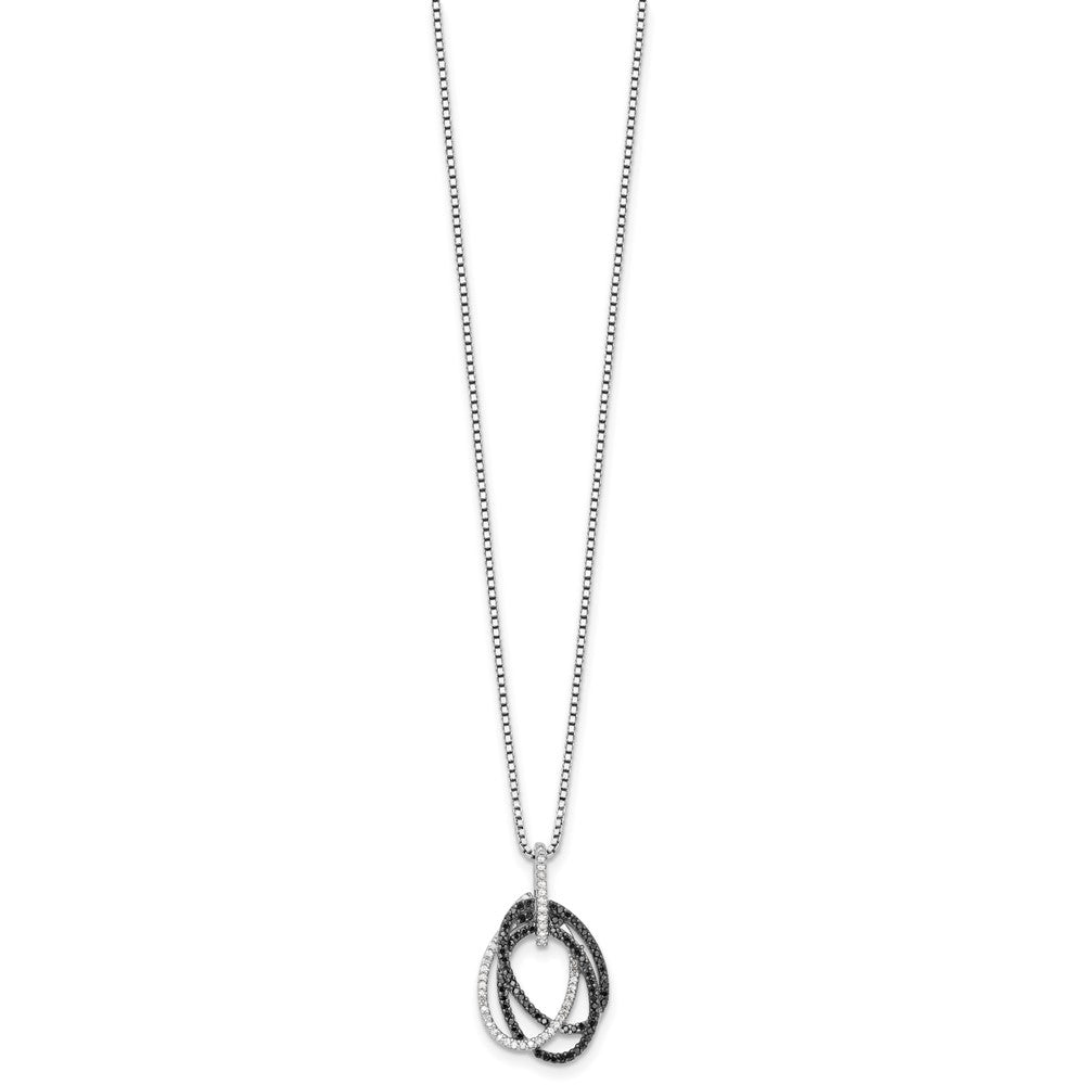 Sterling Silver White Night Rhodium-Plated Black And Diamond Triple Oval 18 Inch Necklace With 2 Extender