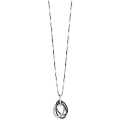 Sterling Silver White Night Rhodium-Plated Black And Diamond Triple Oval 18 Inch Necklace With 2 Extender
