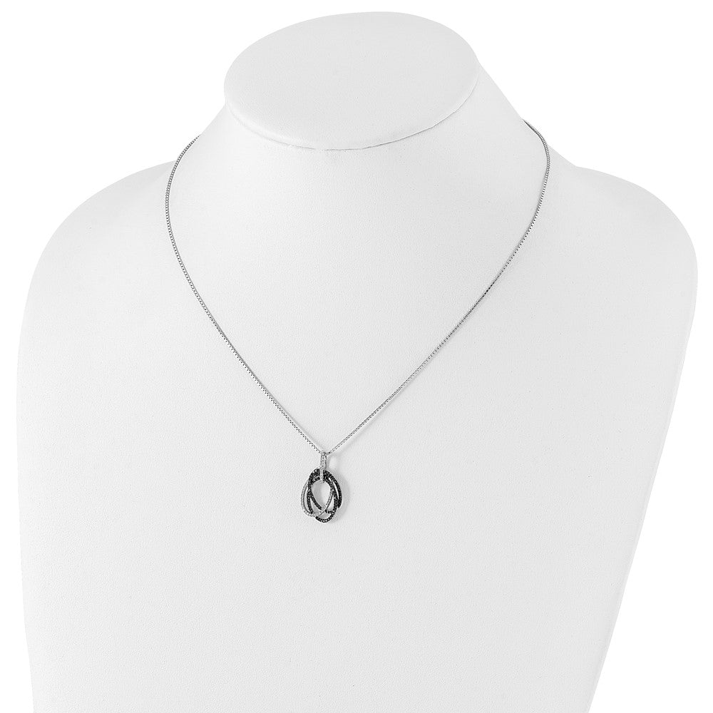 Sterling Silver White Night Rhodium-Plated Black And Diamond Triple Oval 18 Inch Necklace With 2 Extender