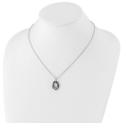 Sterling Silver White Night Rhodium-Plated Black And Diamond Triple Oval 18 Inch Necklace With 2 Extender