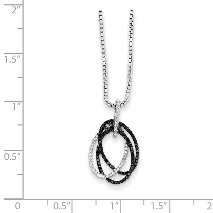 Sterling Silver White Night Rhodium-Plated Black And Diamond Triple Oval 18 Inch Necklace With 2 Extender