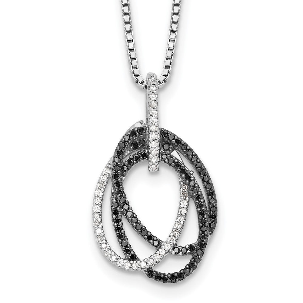 Sterling Silver White Night Rhodium-Plated Black And Diamond Triple Oval 18 Inch Necklace With 2 Extender
