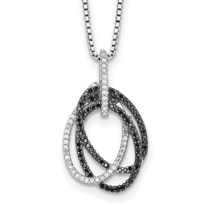 Sterling Silver White Night Rhodium-Plated Black And Diamond Triple Oval 18 Inch Necklace With 2 Extender
