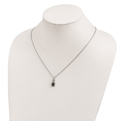 Sterling Silver White Night Rhodium-Plated Black And Diamond Rectangle Pendant 18 Inch Necklace With 2 Extender