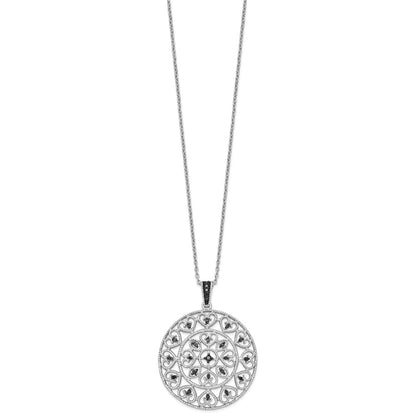 Sterling Silver White Night Rhodium-Plated Black Diamond Circle Pendant 18 Inch Necklace With 2 Extender