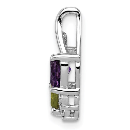Sterling Silver Rhodium-plated Amethyst & Peridot Diamond Pendant