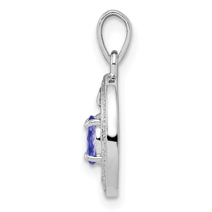 Sterling Silver Rhodium Plated Diamond And Tanzanite Oval Pendant