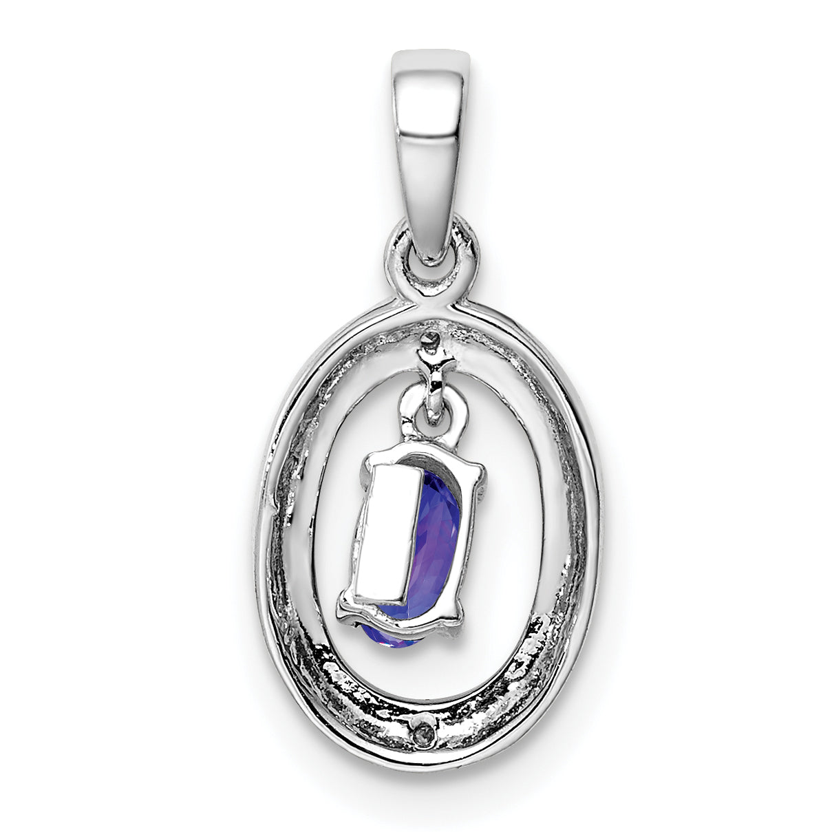 Sterling Silver Rhodium Plated Diamond And Tanzanite Oval Pendant