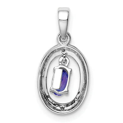 Sterling Silver Rhodium Plated Diamond And Tanzanite Oval Pendant