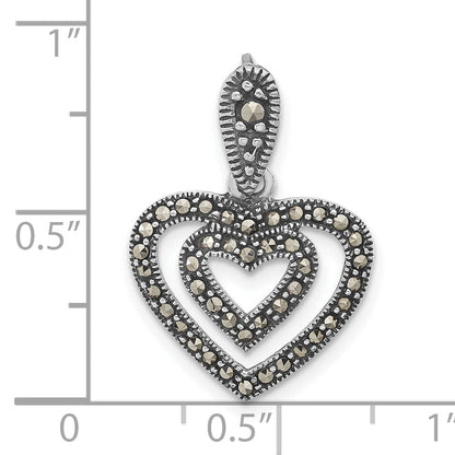 Sterling Silver Polished & Antiqued Marcasite Heart Pendant