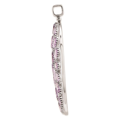 Sterling Silver Rhodium Plated Oval Amethyst Pendant
