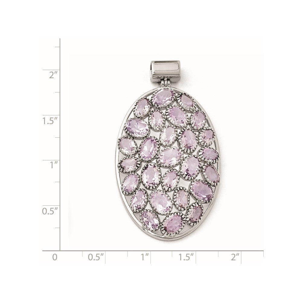 Sterling Silver Rhodium Plated Oval Amethyst Pendant