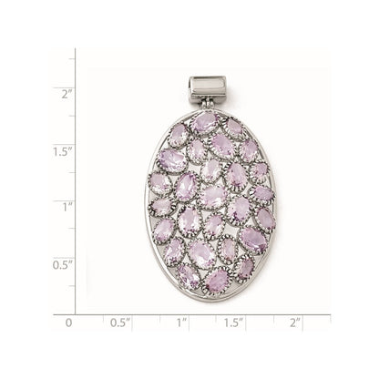 Sterling Silver Rhodium Plated Oval Amethyst Pendant