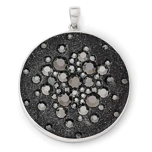 Sterling Silver Rhodium Black Clay & Preciosa Crystal Round Pendant
