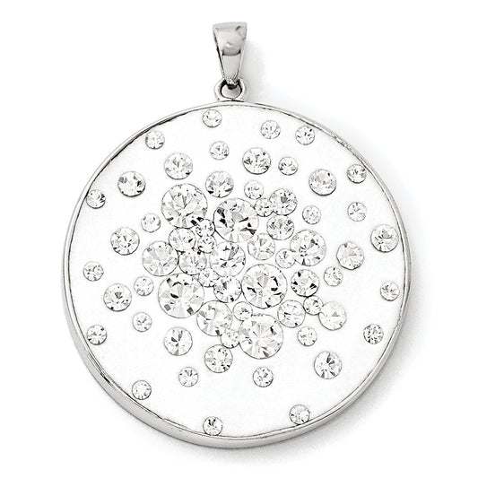 Sterling Silver Rhodium White Clay & Preciosa Crystal Round Pendant