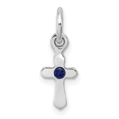 Sterling Silver Rh-Pltd Child'S Sept Blue Preciosca Crystal Cross Pendant