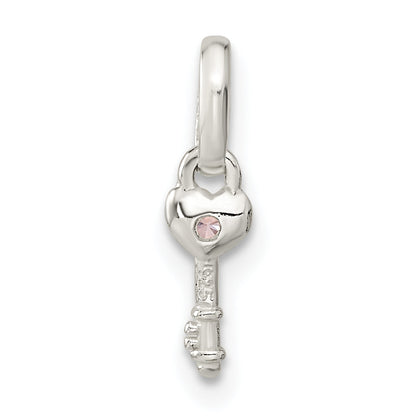 Sterling Silver Pink Cz Key Kid'S Pendant