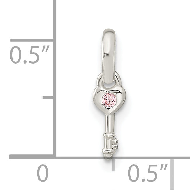 Sterling Silver Pink Cz Key Kid'S Pendant