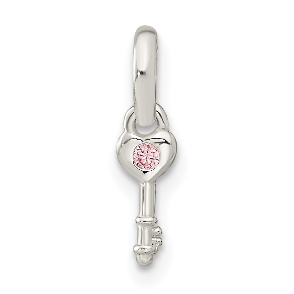 Sterling Silver Pink Cz Key Kid'S Pendant