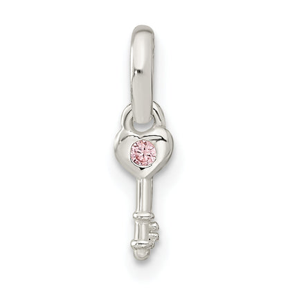 Sterling Silver Pink Cz Key Kid'S Pendant