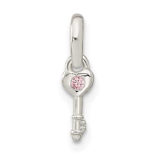 Sterling Silver Pink Cz Key Kid'S Pendant