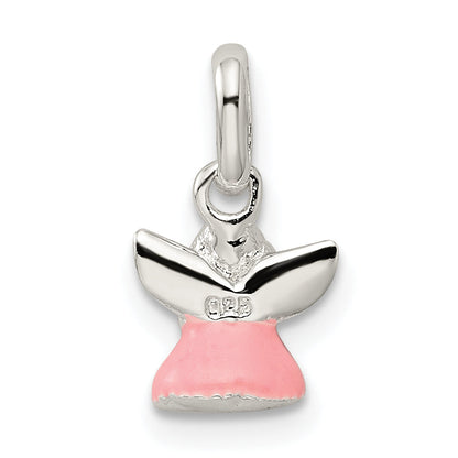 Sterling Silver Pink Enamel Angel Kid'S Pendant