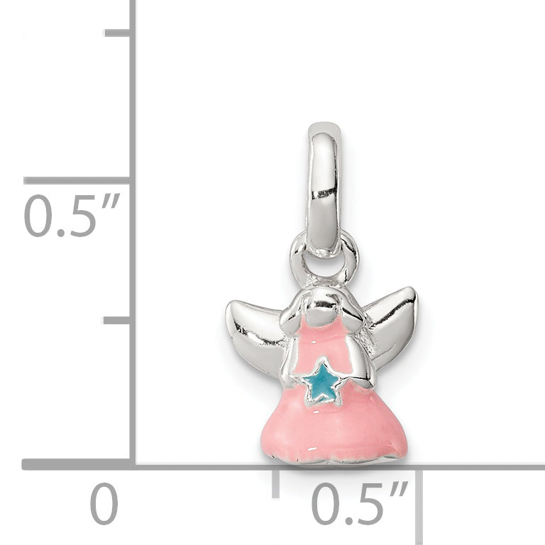 Sterling Silver Pink Enamel Angel Kid'S Pendant