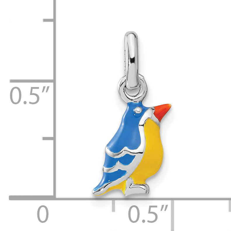 Sterling Silver 3D Enamel Bird Kid'S Pendant