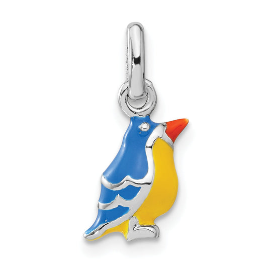 Sterling Silver 3D Enamel Bird Kid'S Pendant