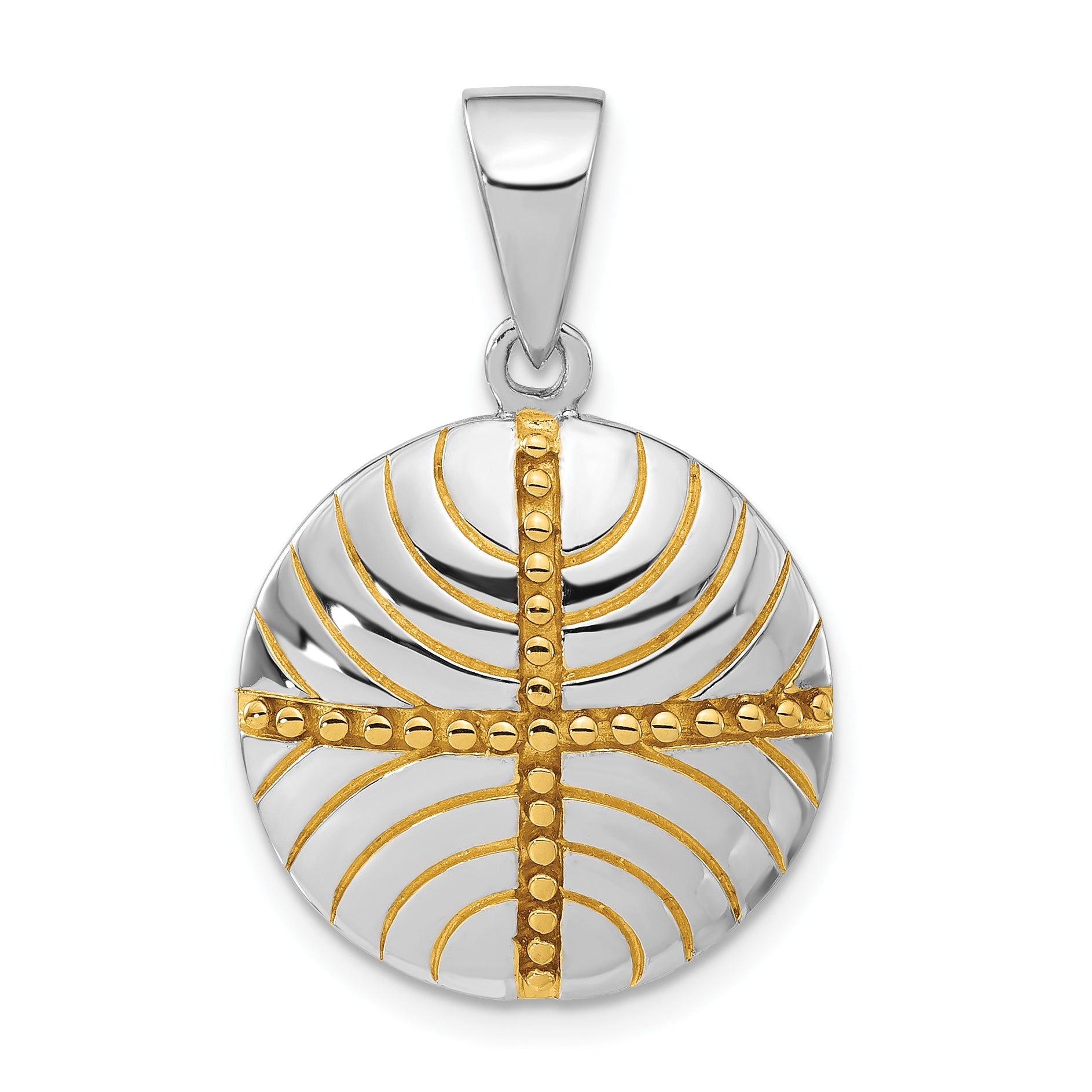 Sterling Silver Rhodium & Gold-Plated Polished Beaded Circle Pendant