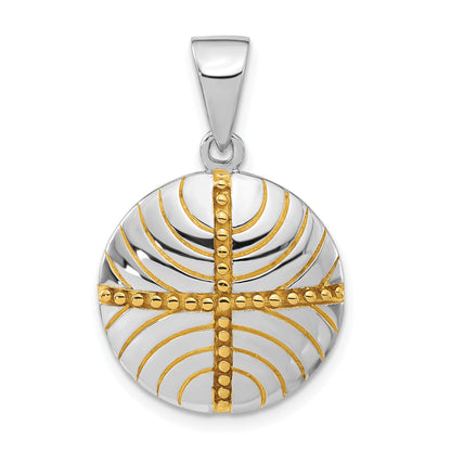 Sterling Silver Rhodium & Gold-Plated Polished Beaded Circle Pendant