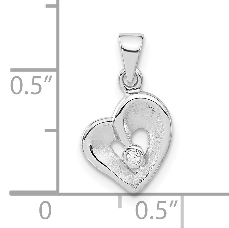 Sterling Silver Polished & Satin Cz Open Heart Pendant