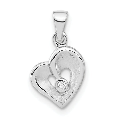 Sterling Silver Polished & Satin Cz Open Heart Pendant