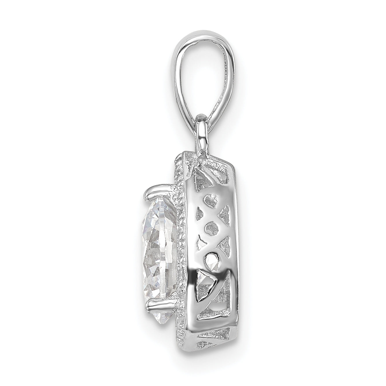 Sterling Silver Rhodium-Plated Polished Cz Pendant