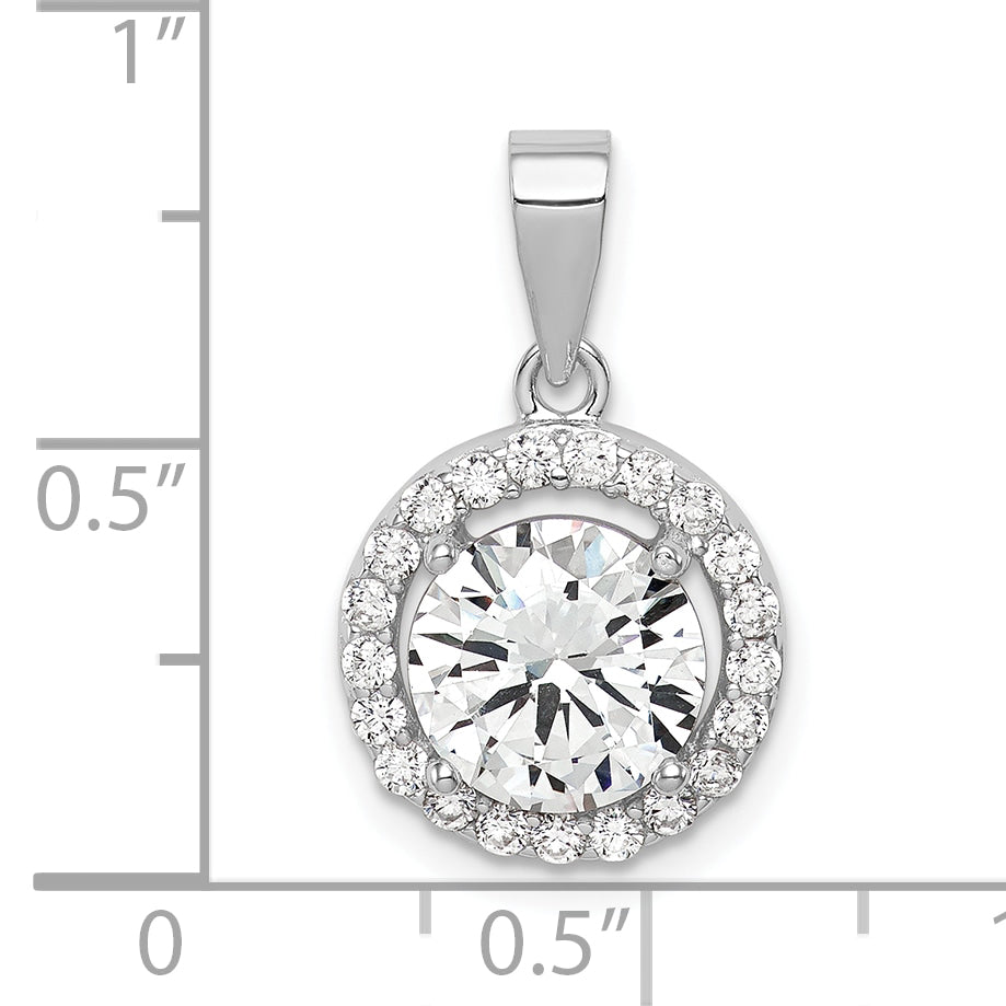 Sterling Silver Rhodium-Plated Polished Cz Halo Pendant