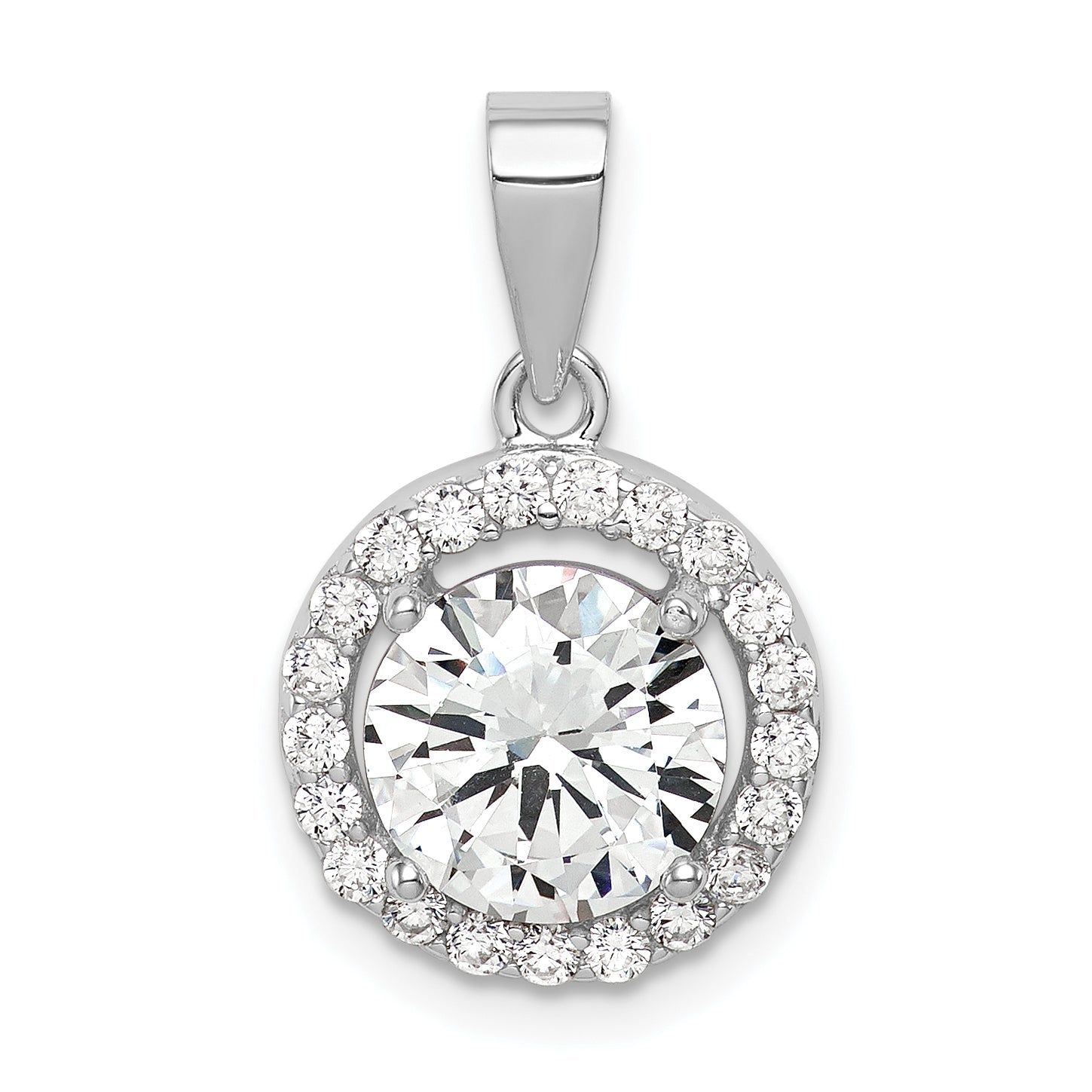 Sterling Silver Rhodium-Plated Polished Cz Halo Pendant