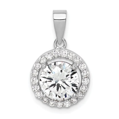 Sterling Silver Rhodium-Plated Polished Cz Halo Pendant