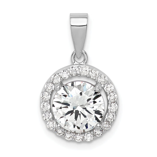 Sterling Silver Rhodium-Plated Polished Cz Halo Pendant