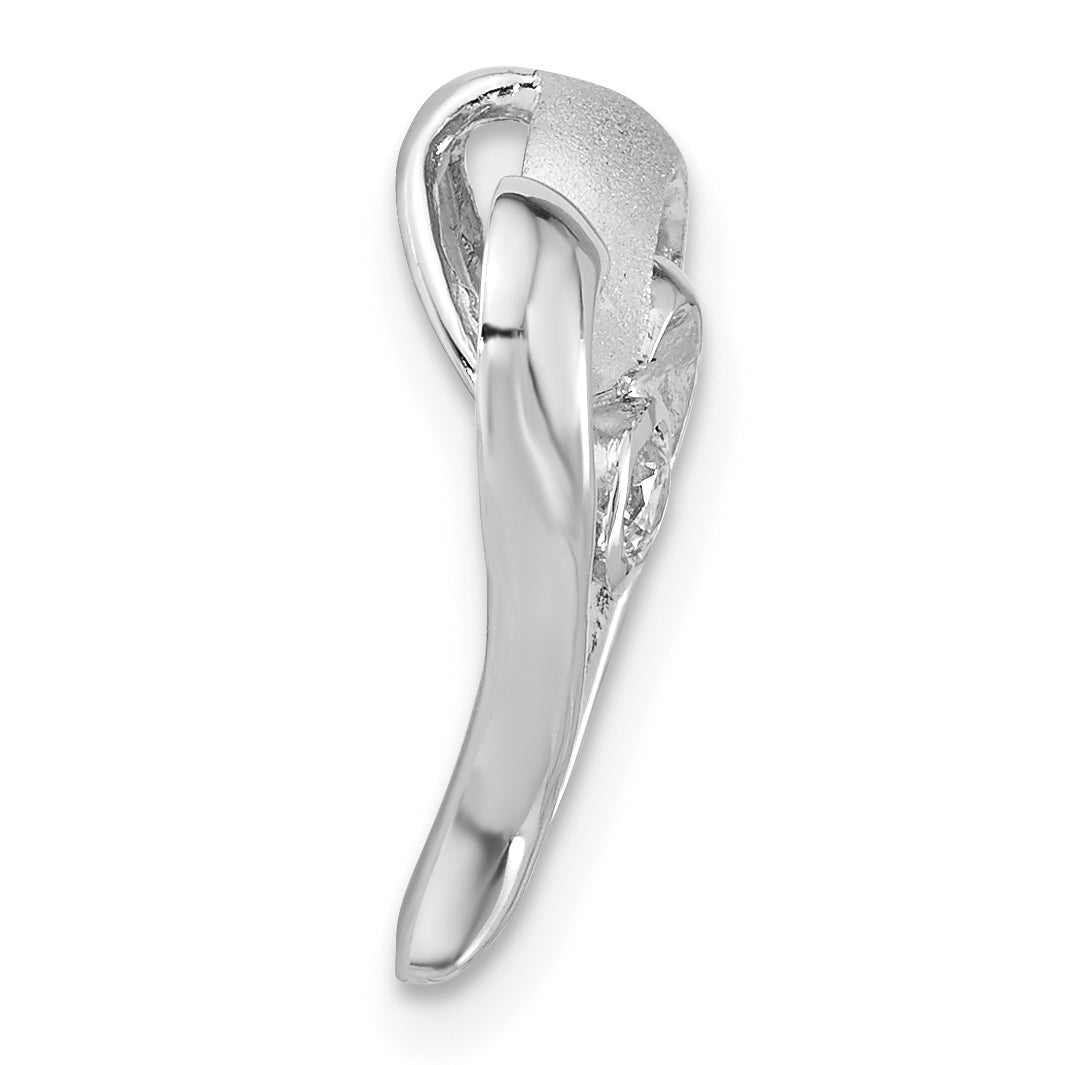 Sterling Silver Polished & Satin Cz Heart Chain Slide
