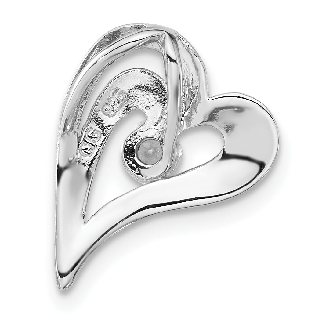 Sterling Silver Polished & Satin Cz Heart Chain Slide
