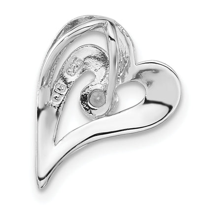 Sterling Silver Polished & Satin Cz Heart Chain Slide