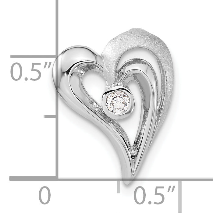 Sterling Silver Polished & Satin Cz Heart Chain Slide