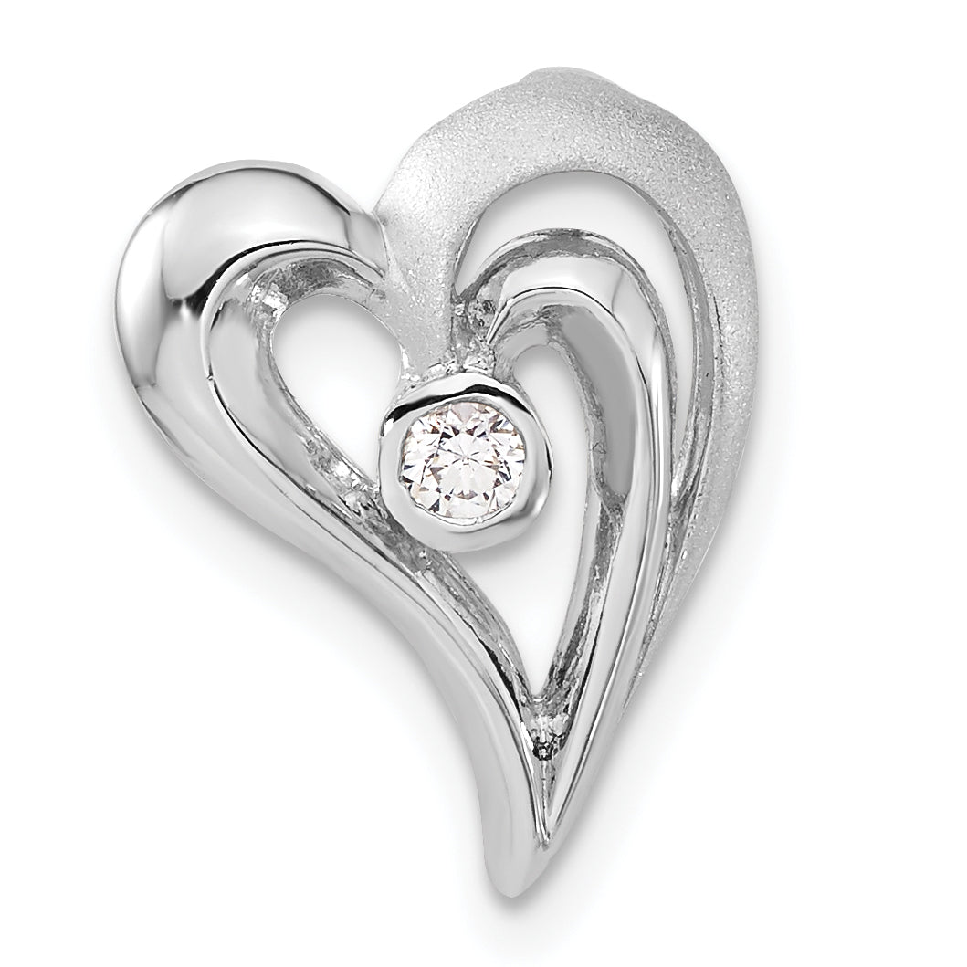 Sterling Silver Polished & Satin Cz Heart Chain Slide