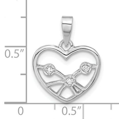 Sterling Silver Polished Cz Heart Pendant