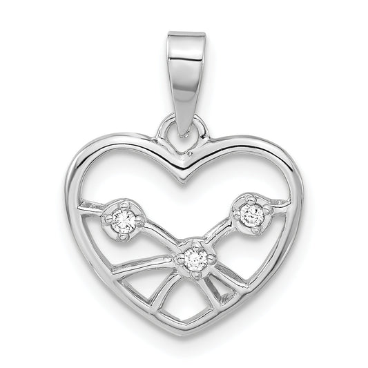 Sterling Silver Polished Cz Heart Pendant