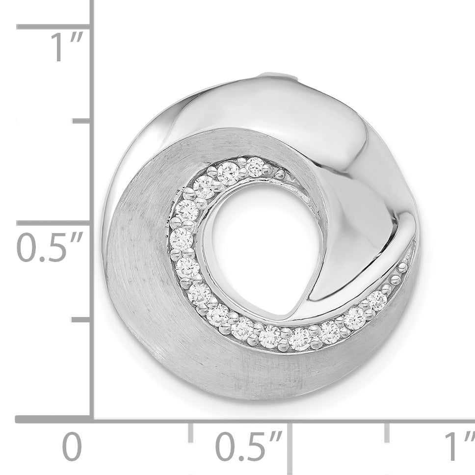 Sterling Silver Polished & Brushed Cz Circle Slide Pendant