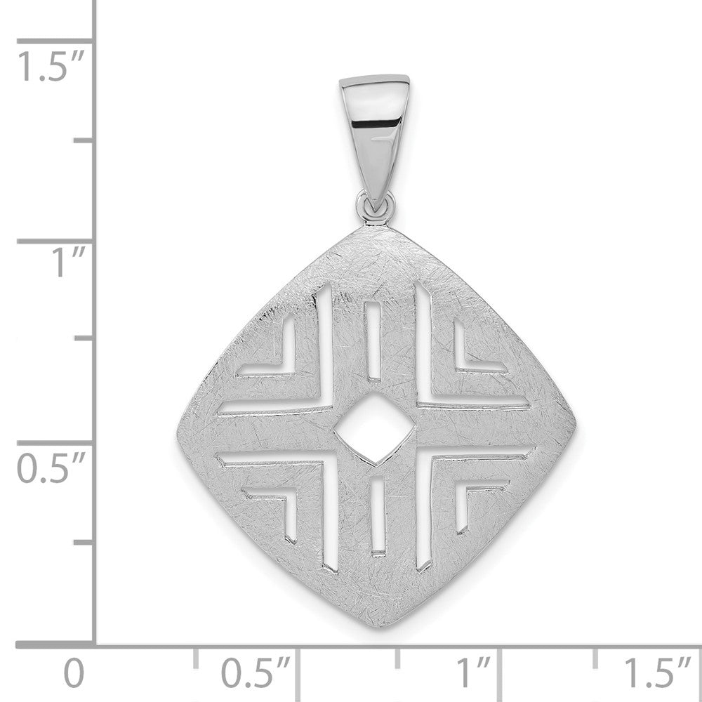 Sterling Silver Rhodium-Plated Scratch Finish Square Cutout Pendant