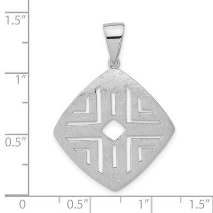 Sterling Silver Rhodium-Plated Scratch Finish Square Cutout Pendant