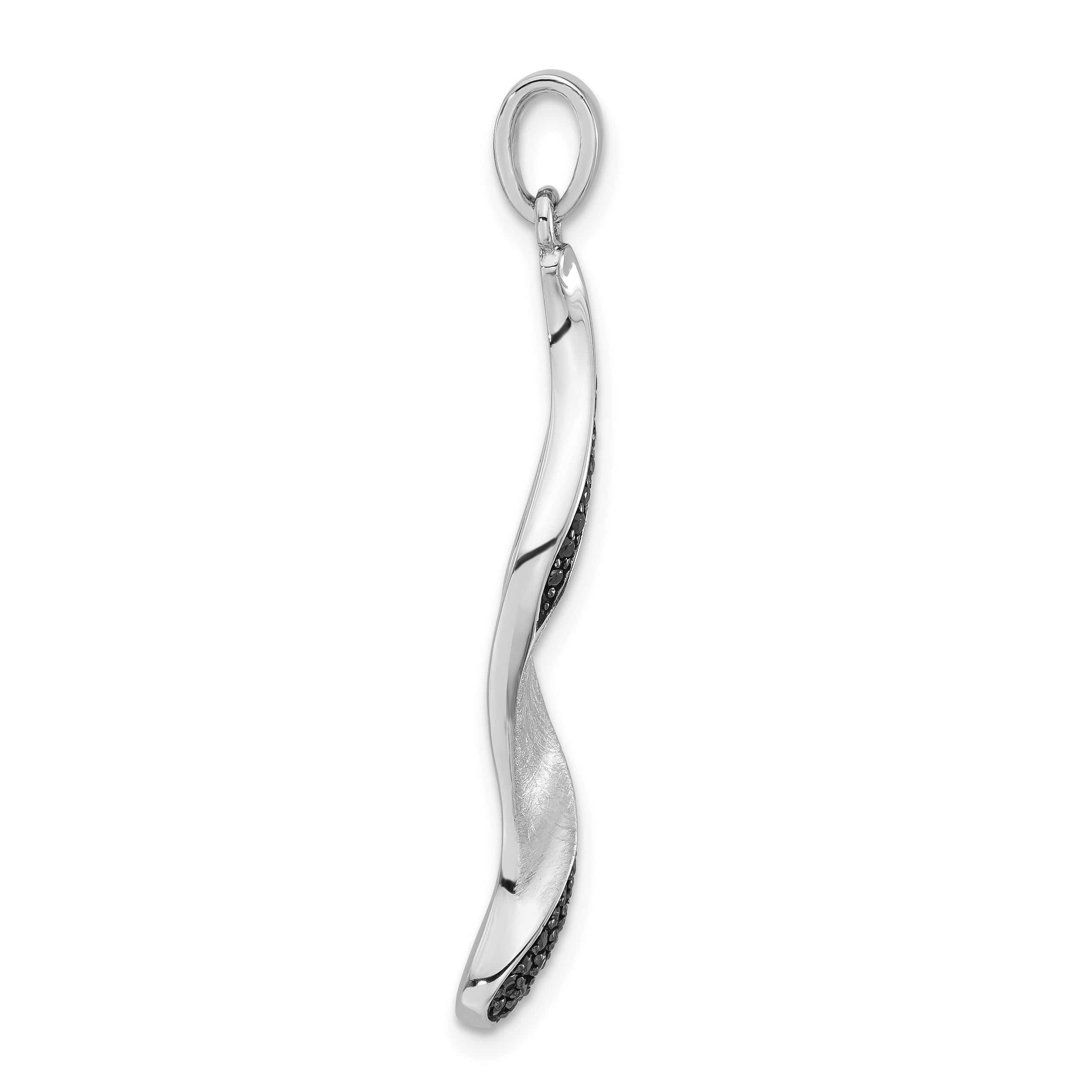 Sterling Silver & Black Rhodium Polished Brushed Cz Twisted Pendant