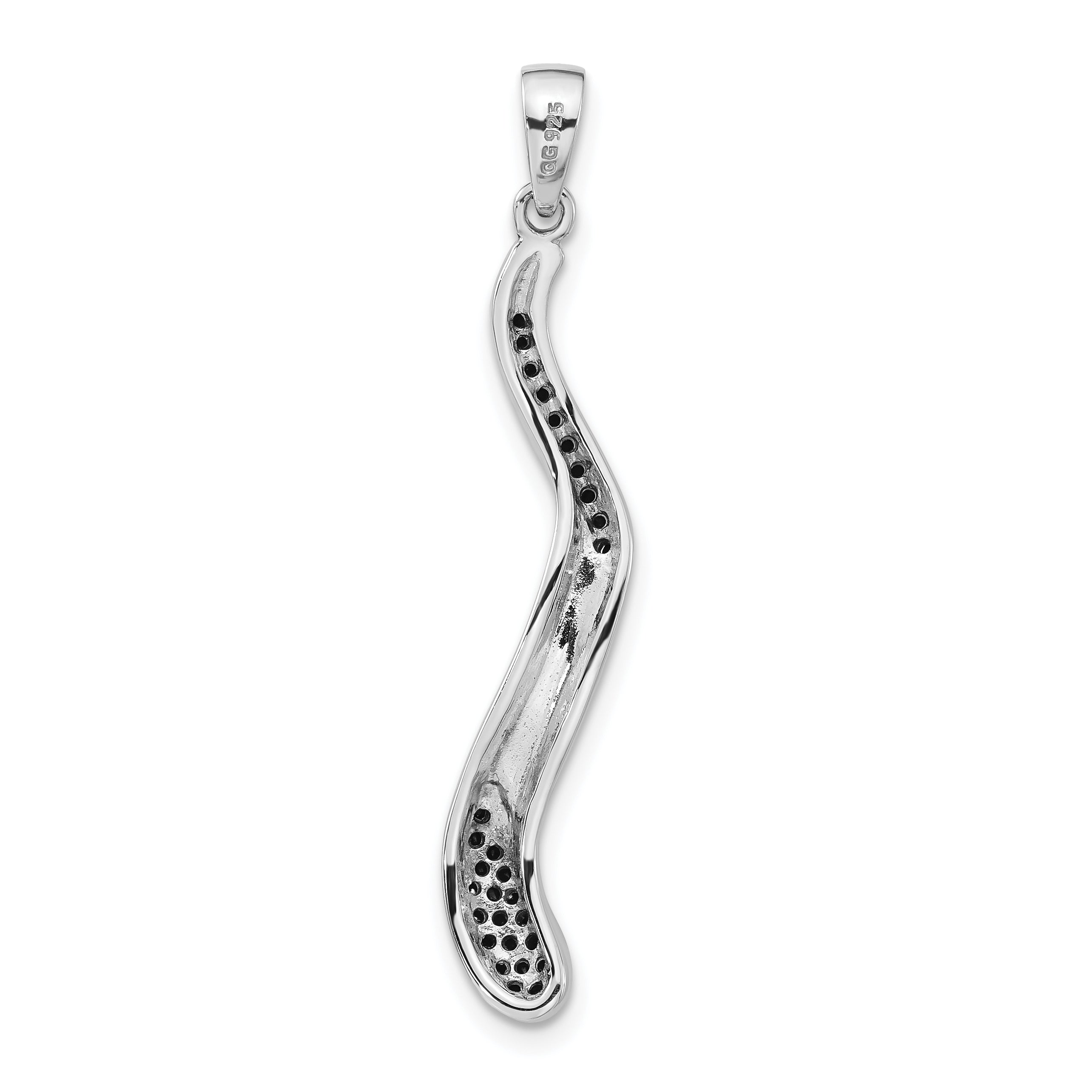 Sterling Silver & Black Rhodium Polished Brushed Cz Twisted Pendant